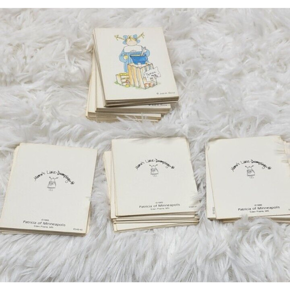Vintage 1989 Judith Nemo Mama's Little Dumplings Set of 59 Mini Blank Cards - Picture 6 of 8